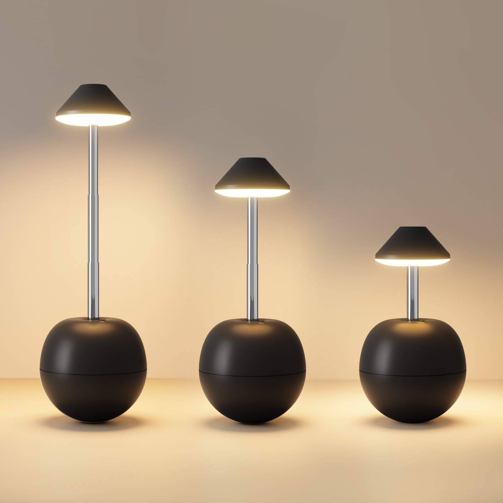 Black Creative Tumbler LED Night Light - Rechargeable RGB Desk Lamp with Remote Control - Height Adjustable