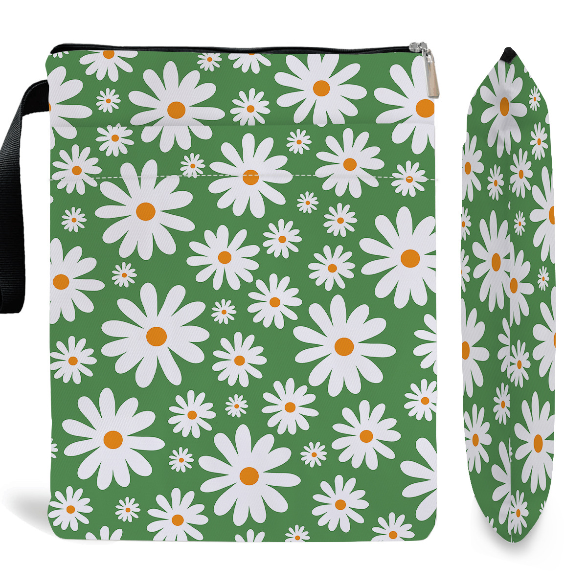 Green Floral pattern book cover with zippered pocket - Lightweight polyester book cover