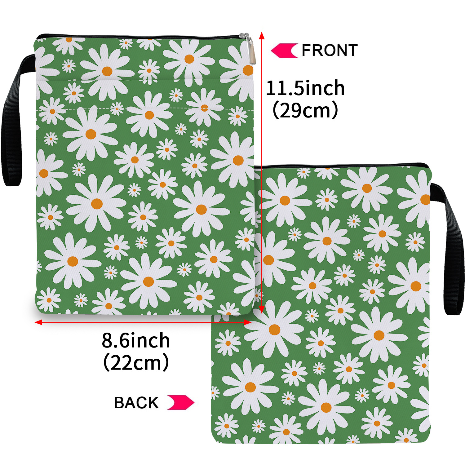Blue Floral pattern book cover with zippered pocket - Lightweight polyester book cover