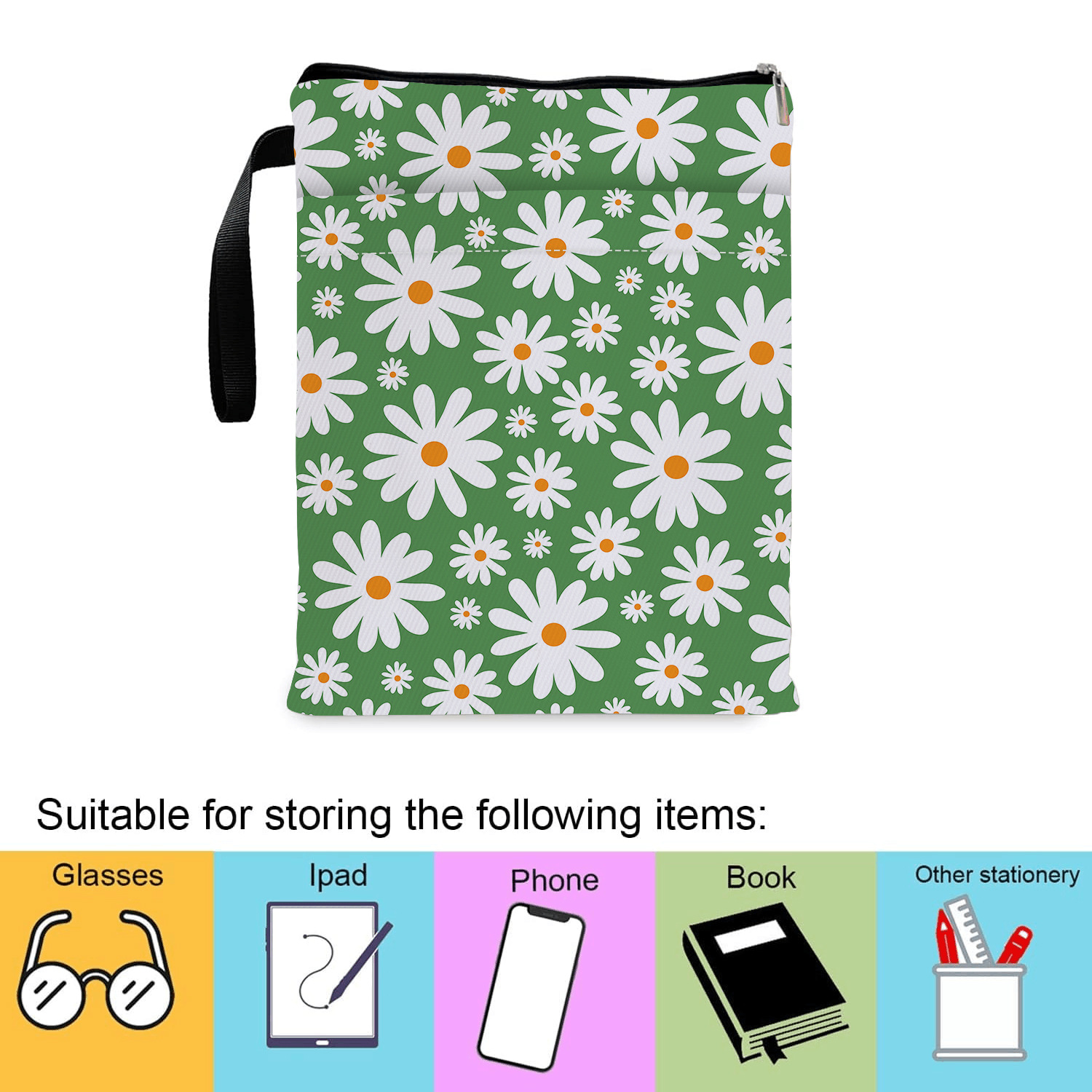 Blue Floral pattern book cover with zippered pocket - Lightweight polyester book cover