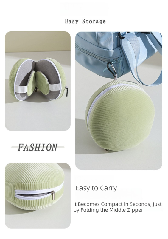 Green and Grey 3-in-1 Foldable Sleep Eye Mask with Neck Pillow - Compact Travel Pillow for Airplane