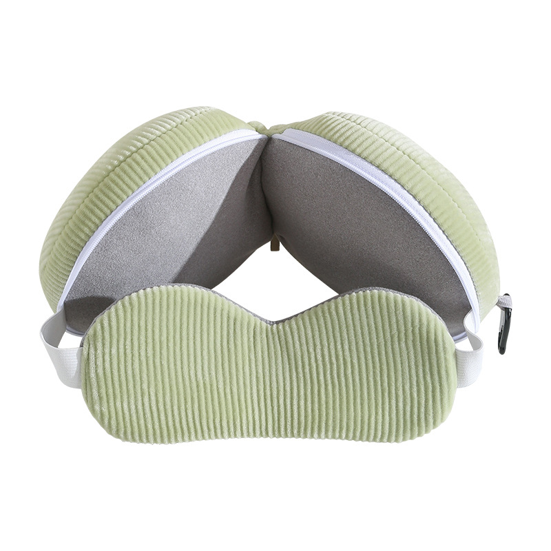 Brown and Grey 3-in-1 Foldable Sleep Eye Mask with Neck Pillow - Compact Travel Pillow for Airplane