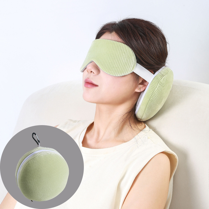 Grey 3-in-1 Foldable Sleep Eye Mask with Neck Pillow - Compact Travel Pillow for Airplane