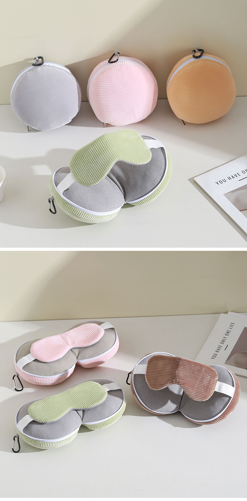 Grey 3-in-1 Foldable Sleep Eye Mask with Neck Pillow - Compact Travel Pillow for Airplane