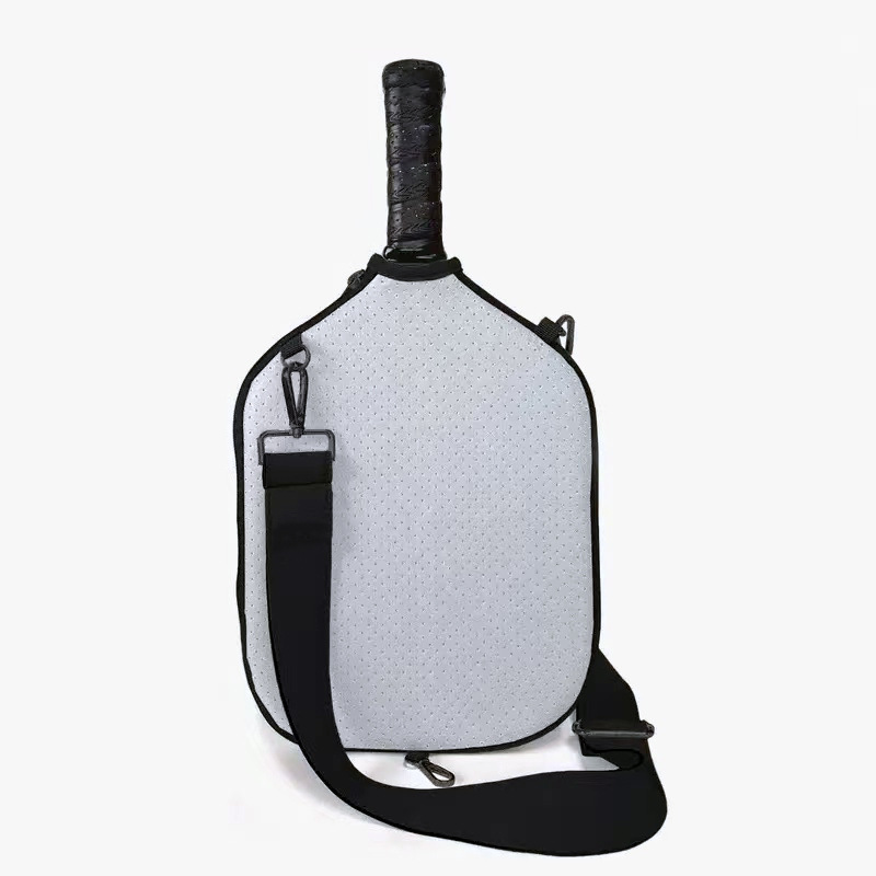 Grey Neoprene Pickleball Paddle Cover – Waterproof Side Pocket Design, Shoulder Bag Style