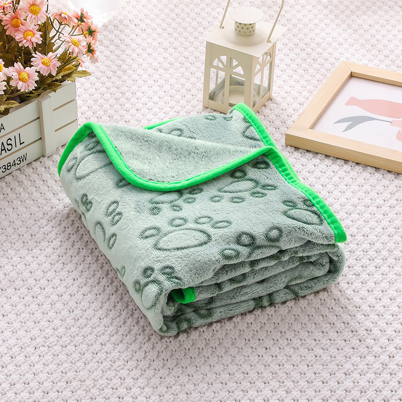 Green Pet Blanket Set – Plush Paw Print Design, 3-Piece Pack (S/M/L Sizes)