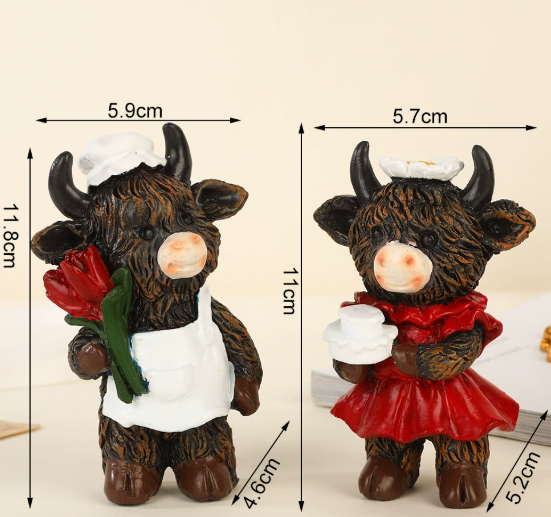 Cute Ox Figurine Decor - Rose Flower Bull Desktop Ornament