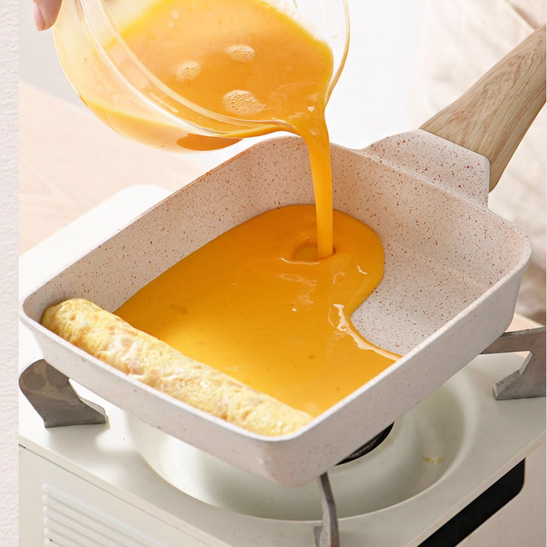 White Rectangular Non-Stick Frying Pan 19×14×4cm - Open, Induction & Gas Compatible