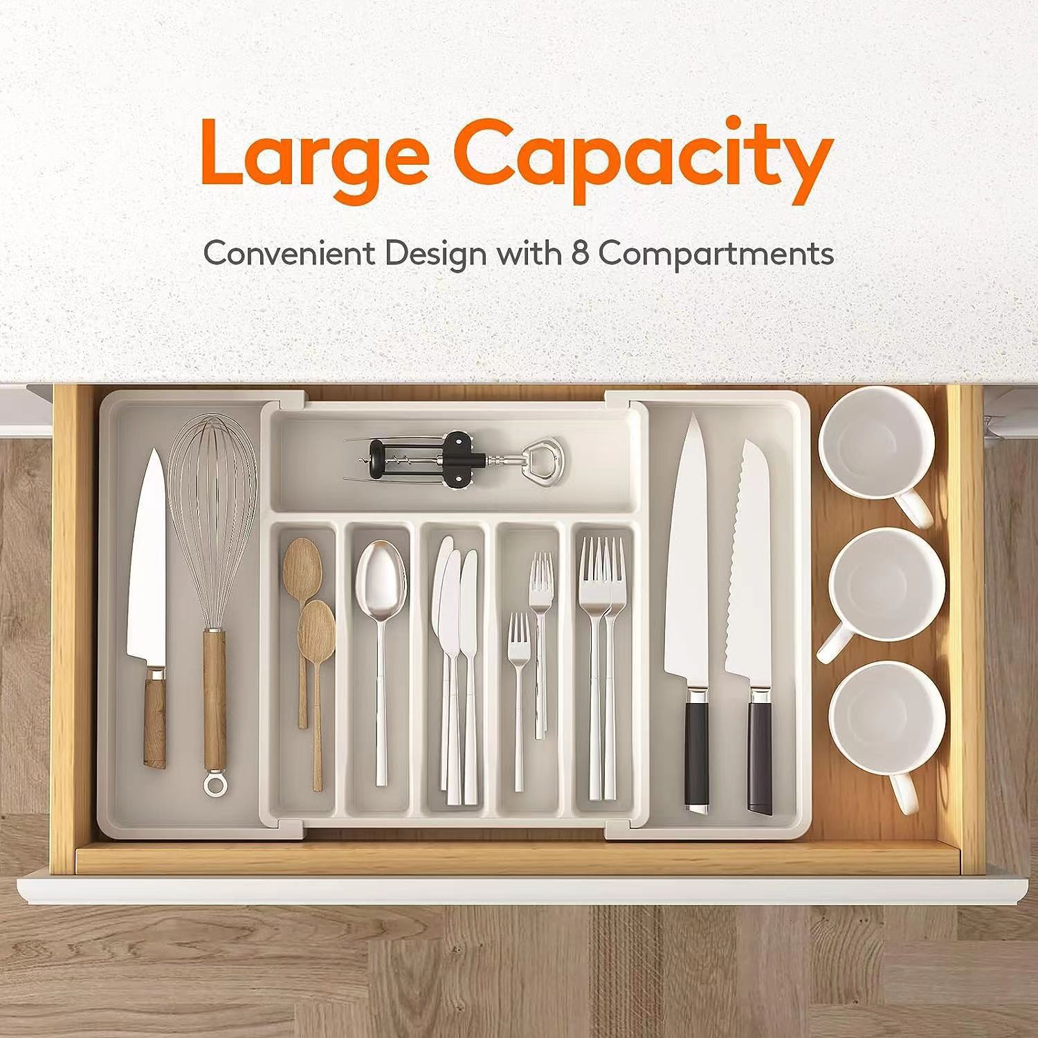 White Adjustable Cutlery Tray (33-57cm)