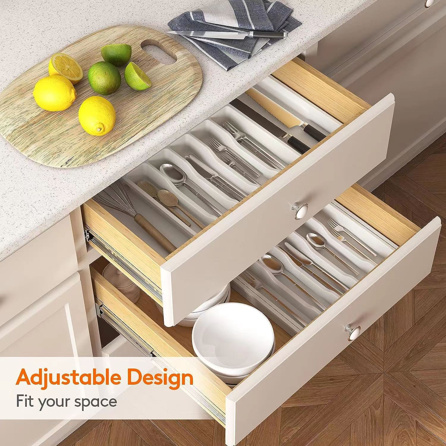 White Adjustable Cutlery Tray (33-57cm)