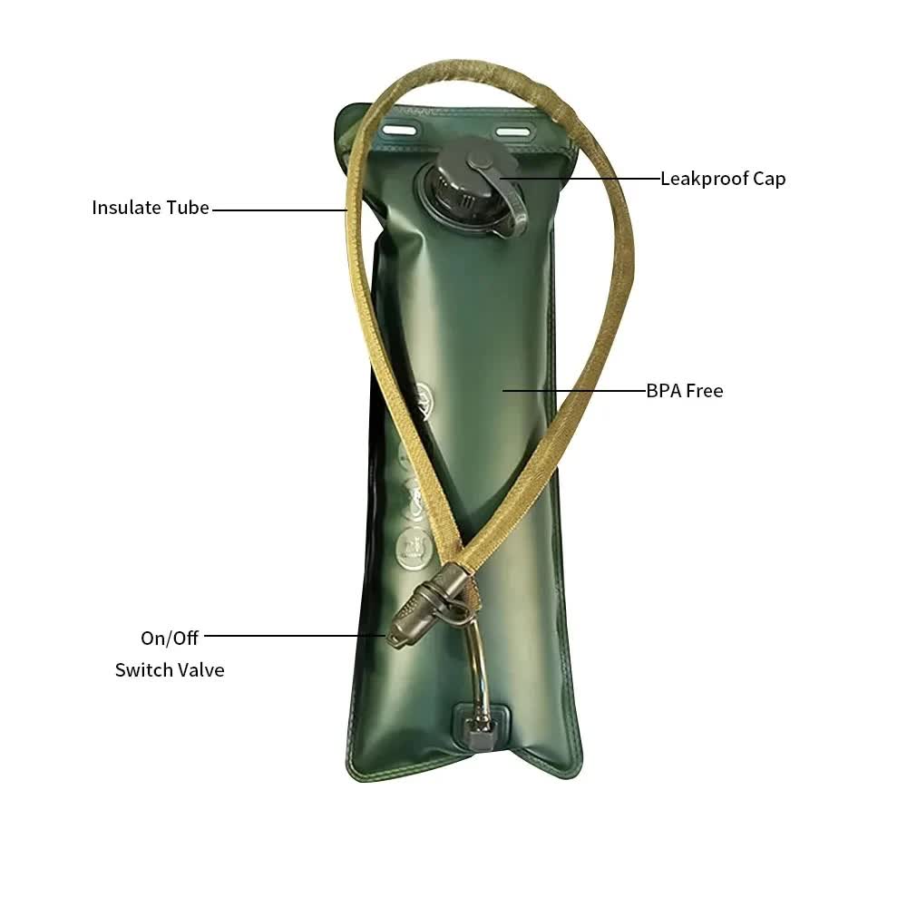 Outdoor Khaki 2.5L Hydration Bladder for Running & Cycling - Eco-Friendly PEVA Material Water Reservoir Pack Insert with Bite Valve & 93CM Water Pipe