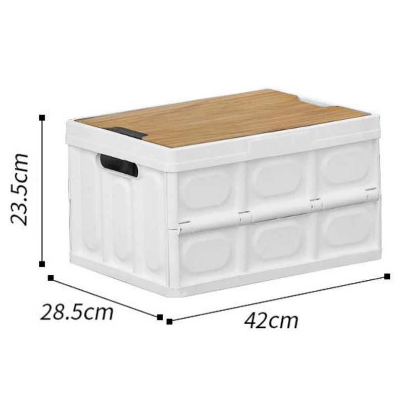 Black Collapsible Medium Side-Open Storage Box with Wooden Table Top(42x28x23CM) - Car Trunk Organiser for Australian Camping & Home Use