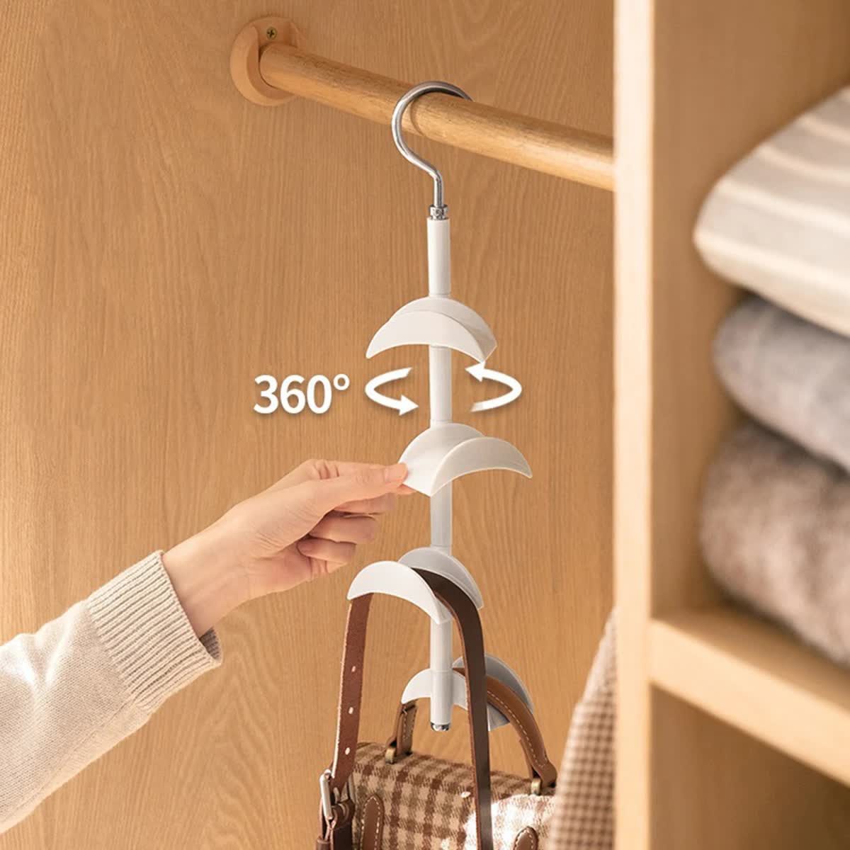 2-Pack Black 360 Degree Rotating 4-Tier Closet Organiser Hook - Multi-Functional Bag Hanger