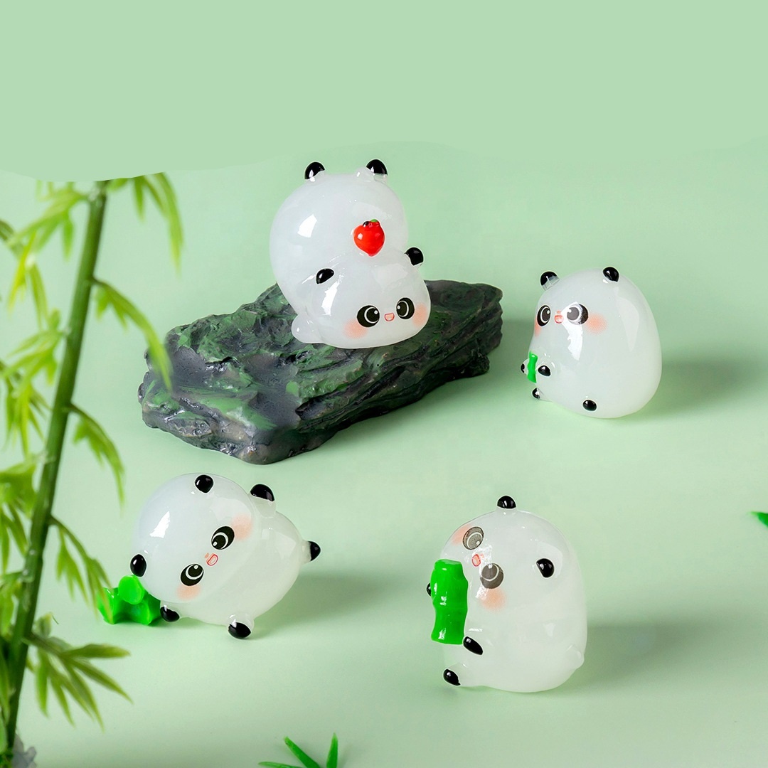 5-PCS Transparent pounce Cute Glow in the Dark Panda Figurines Resin Miniature Ornaments for DIY Fairy Gardens and Micro Landscapes