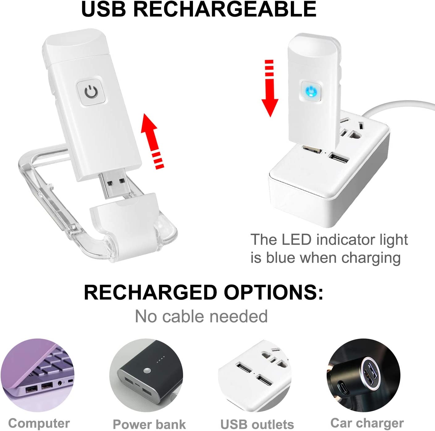 2-PCS Blue Mini USB Rechargeable LED Book Light Eye Protection Reading Lamp with Adjustable Clip and Brightness for Kids Students Travel