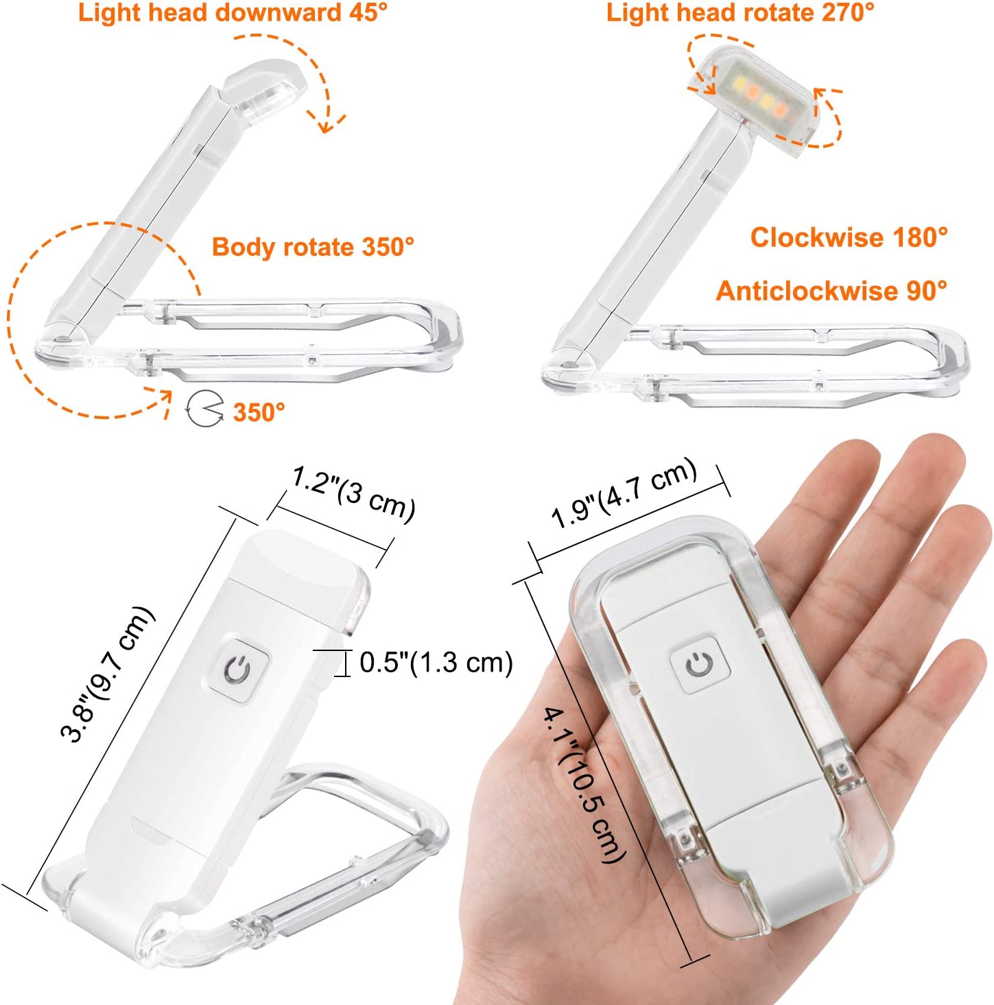 2-PCS Blue Mini USB Rechargeable LED Book Light Eye Protection Reading Lamp with Adjustable Clip and Brightness for Kids Students Travel