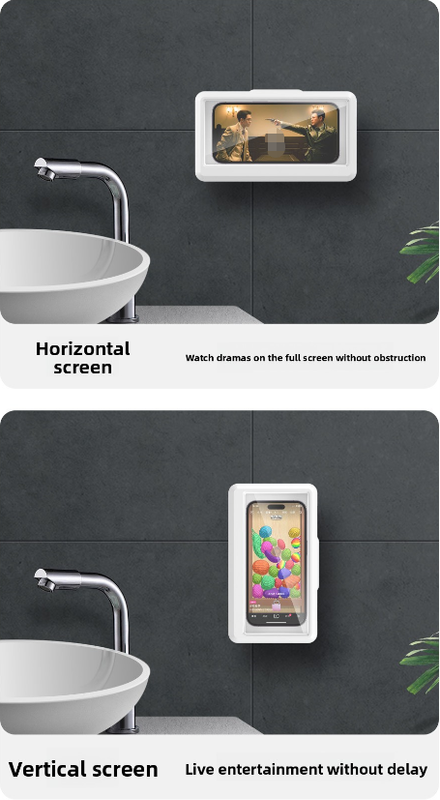 Waterproof Shower Phone Holder Purple Wall Mount - 360° Rotating Retractable Anti-Fog Touch Screen Case for Bathroom & Kitchen - Fits Phones up to 6.8 Inch