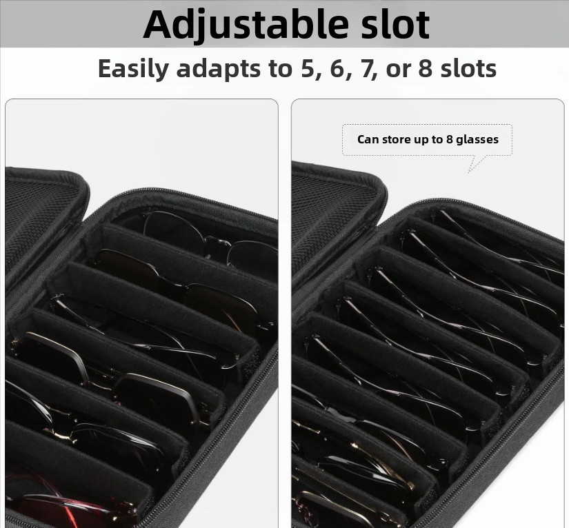 Portable 4-Slot Sunglasses Organiser Case Hard Shell EVA Storage Box Travel Holder with Mesh Pocket 22cm Black