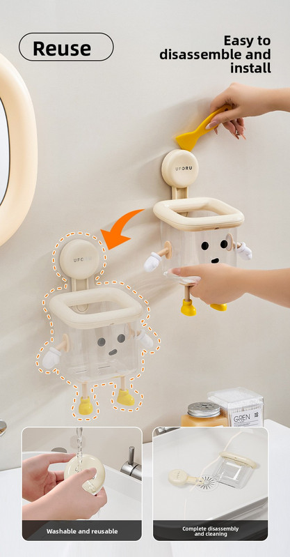 2 PCS Suction Cup Bathroom Organizer Wall Mounted Toothbrush Holder No Drill Storage Caddy with Drainage for Electric Toothbrush Razor Toothpaste Cream White