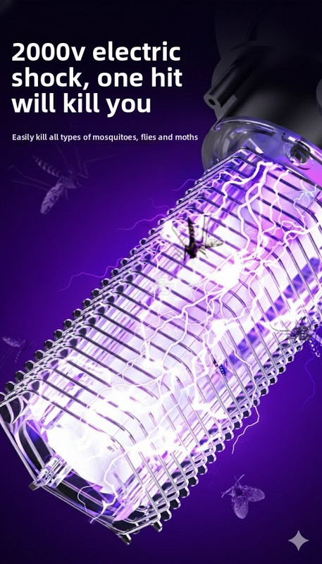 Solar Bug Zapper & Camping Light - 2000V Electric Mosquito Killer with Type-C USB Charging - Portable Insect Trap for Outdoor Patio Garden & Camping - Smart Battery Display - White