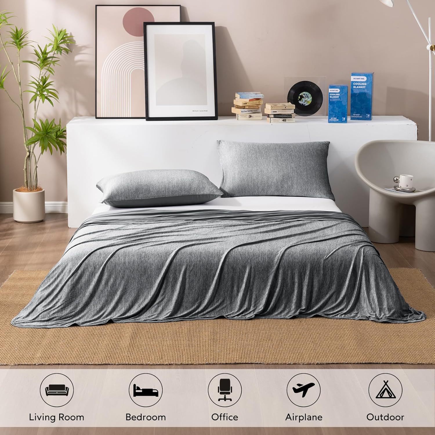 Dark Grey Cooling Throw Blanket 100x150CM - Ultra Lightweight Breathable All-Season Quilt