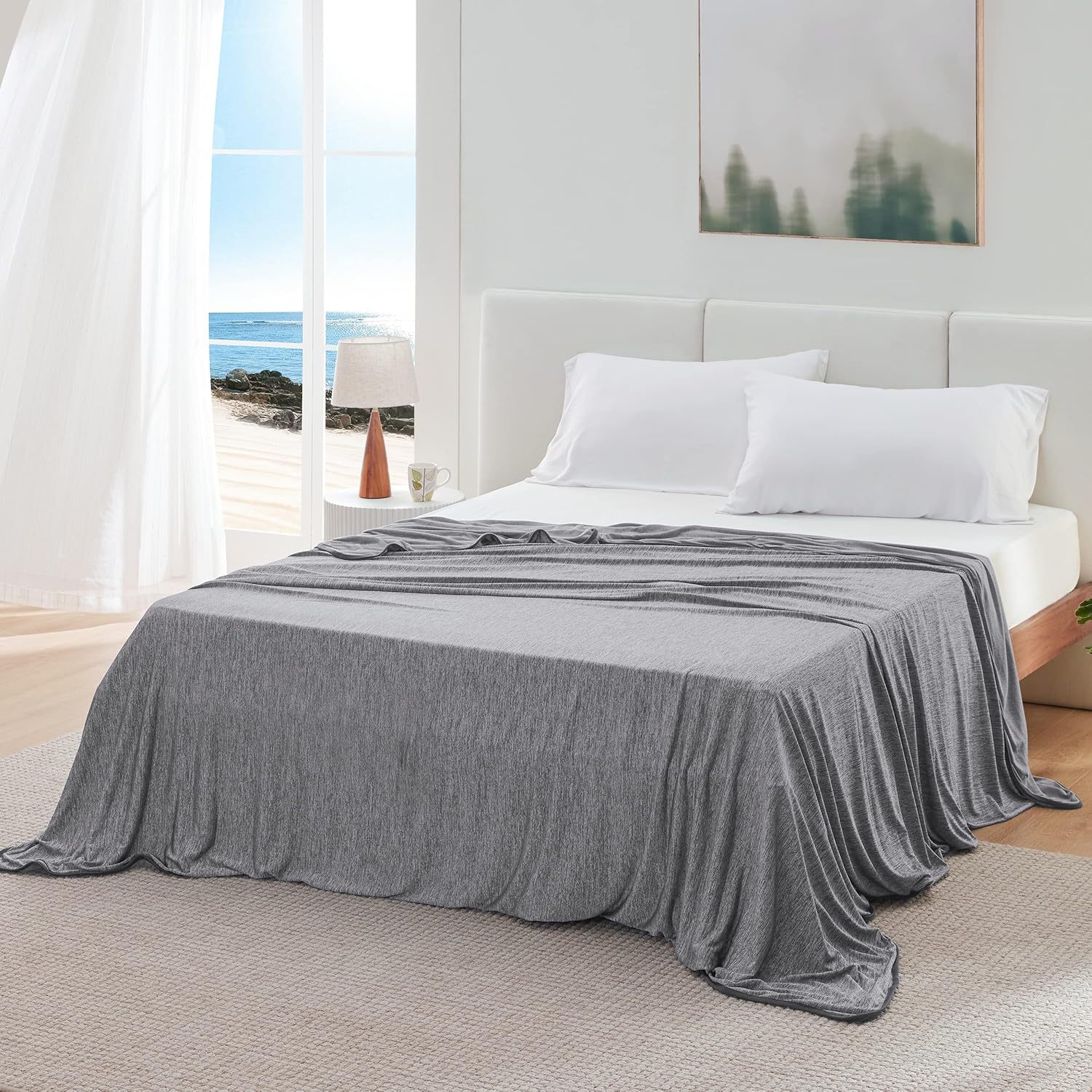 Blue Cooling Throw Blanket 100x150CM - Ultra Lightweight Breathable All-Season Quilt