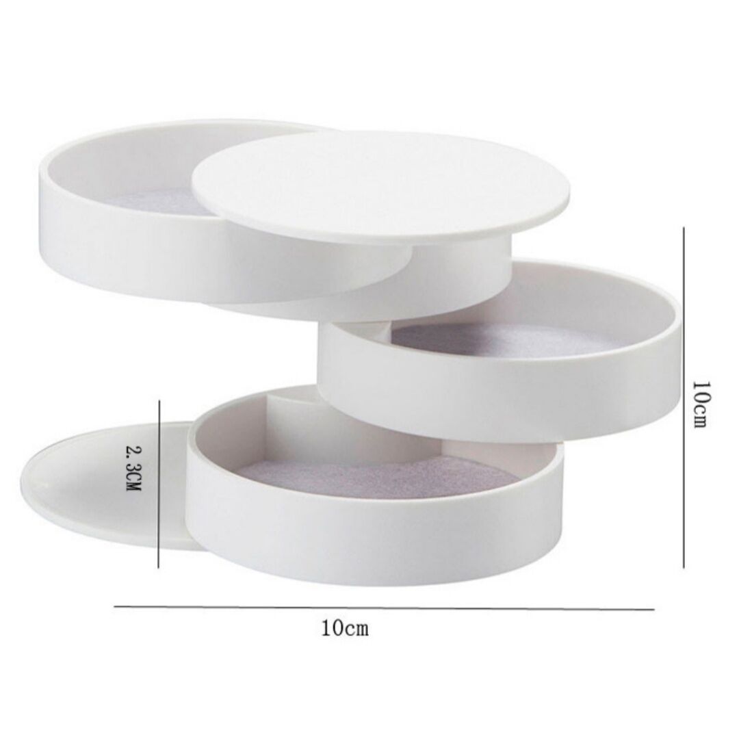White 4-Layer Rotating Jewelry Storage Box - Dust-Proof Velvet Lined Organizer for Rings