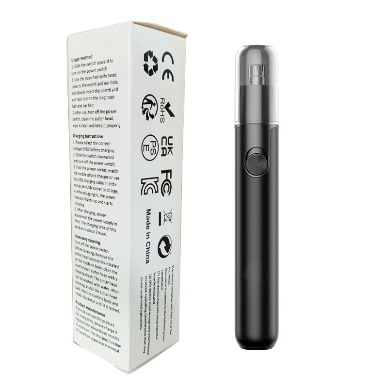 CX-D11 Black Electric Nose Hair Trimmer(12x2.5CM) - High-Speed 360° Rotating Blade, Painless Ear and Nose Hair Groomer with USB Charging