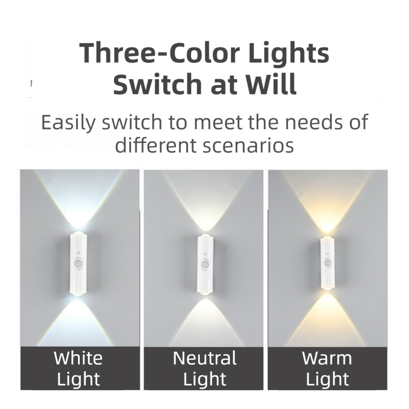 2-PCS Smart Motion Sensor Atmosphere Night Light(3-Level Color) - USB Rechargeable Projection Wall Lamp