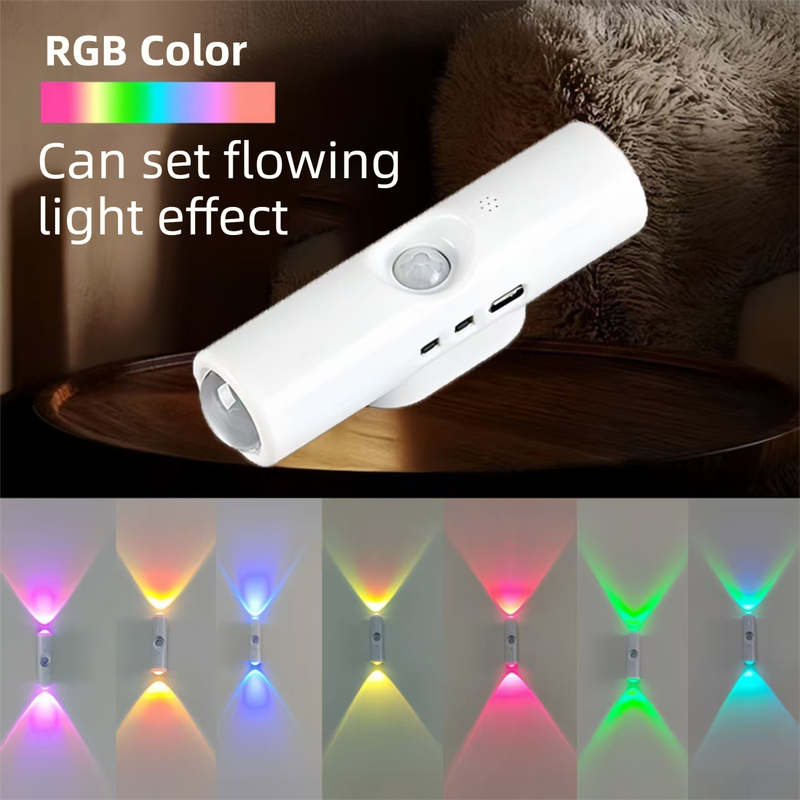 2-PCS Smart Motion Sensor Atmosphere Night Light(RGB Color) - USB Rechargeable Projection Wall Lamp