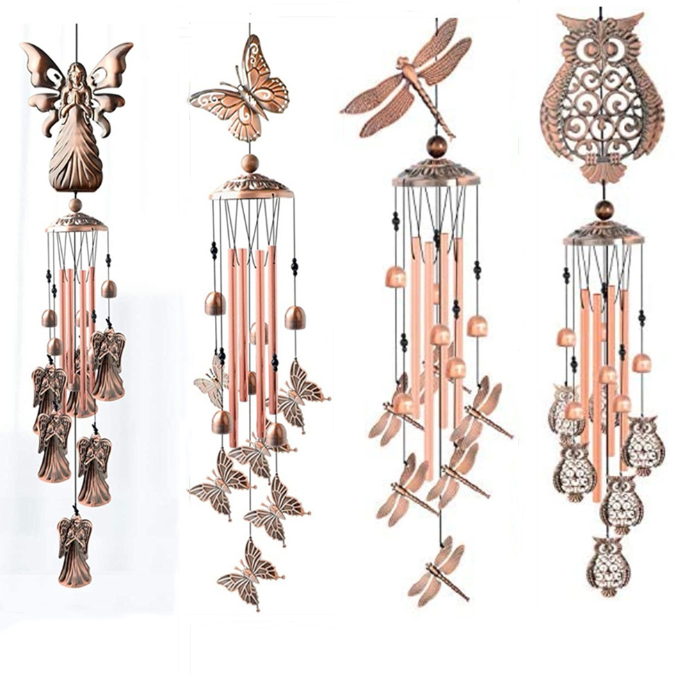 90cm Large Creative Dragonflies Vintage Metal Tube Wind Chimes - Handcrafted Musical Hanging Decor for Garden and Home with Hanging Hook