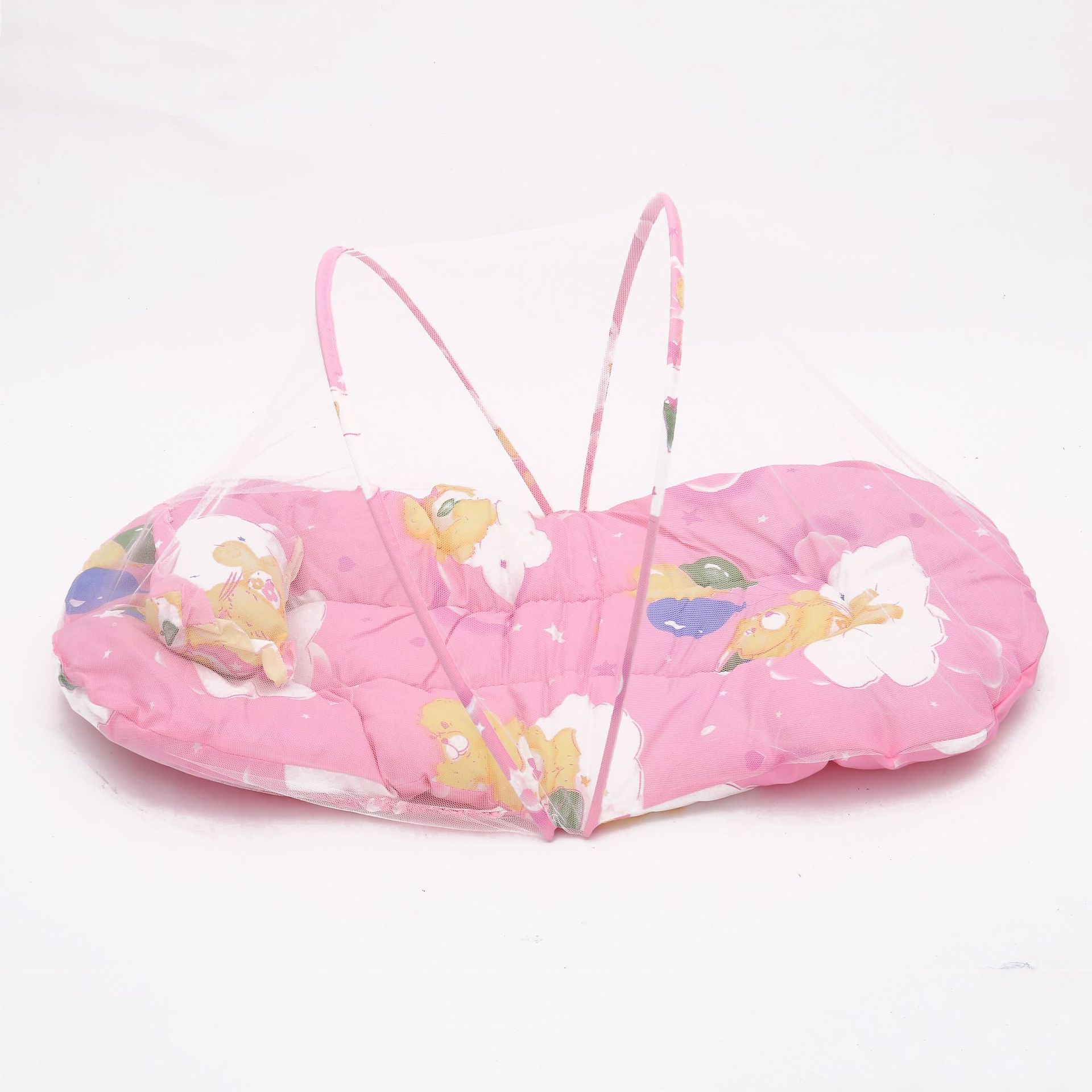 Pink Portable 3-in-1 Mosquito Net Set with Soft Sleep Pad & Pillow - Foldable Pop-Up Travel Bassinet for Infants