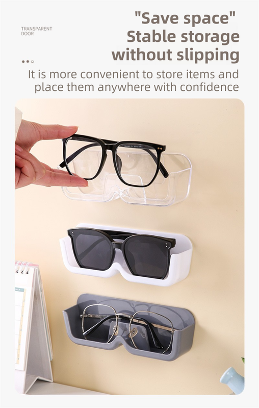 3-Pack Wall-Mounted Glasses Organizer - PET Bedside Bathroom Eyewear Storage Shelf