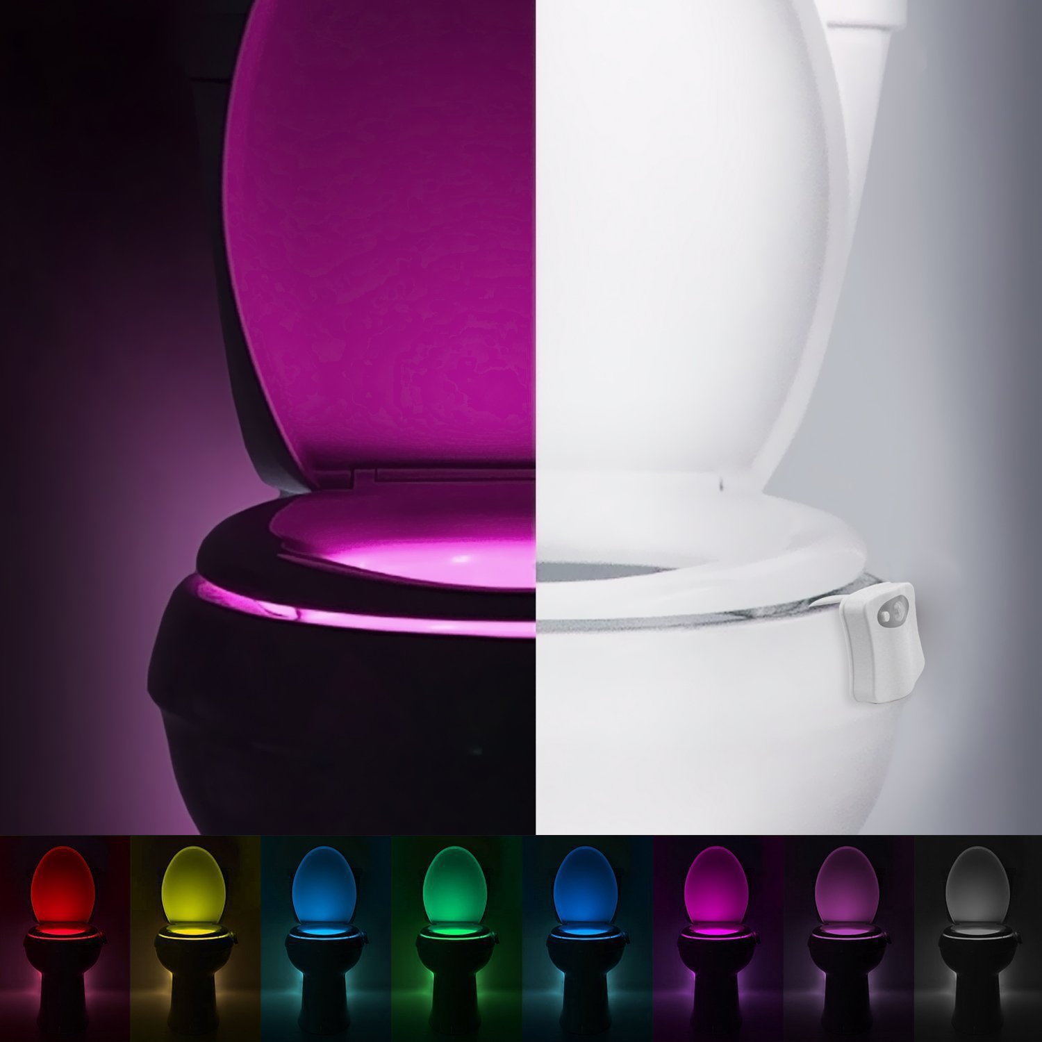 8-Color LED Toilet Night Light - Universal Fit Smart Motion Activated Bathroom Bowl Light