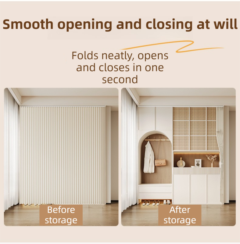 120 X 180 CM Gray Blue Linen-Look Dust Drill-Free Pull-Curtain - Folding Doorless Closet Divider with Magnetic Closure & Hanging Rings