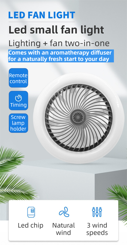 Yellow Quiet Remote LED Ceiling Fan Light with Aromatherapy Slot and Removable E27 Base Socket - Timer & Dimmable & 3-Speed & 3-Color Temperature Adjustable