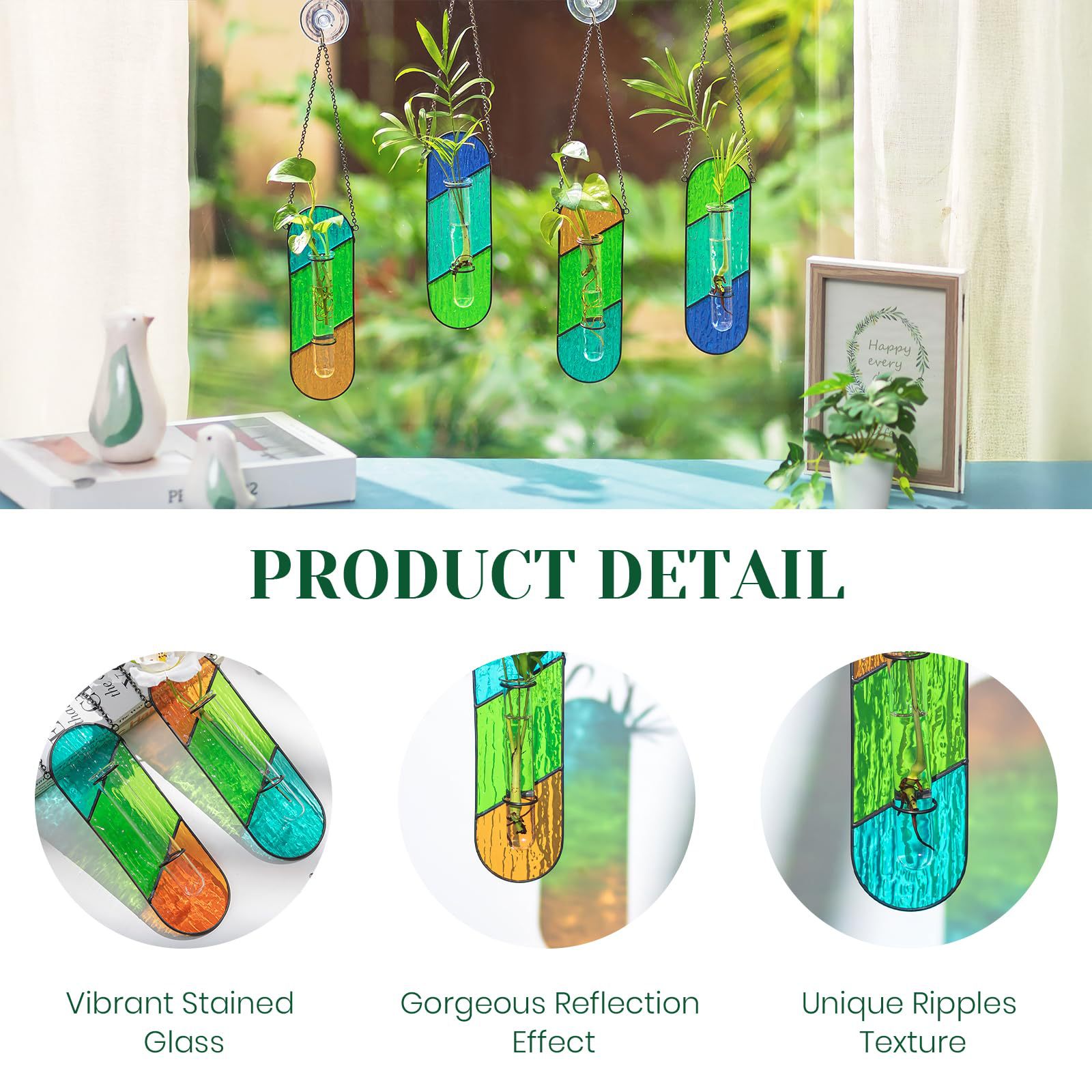 2-Pack Handcrafted Colored Glass Hydroponic Test Tube Vase - Creative Indoor Wall-Mounted Decor for Cuttings & Flowers