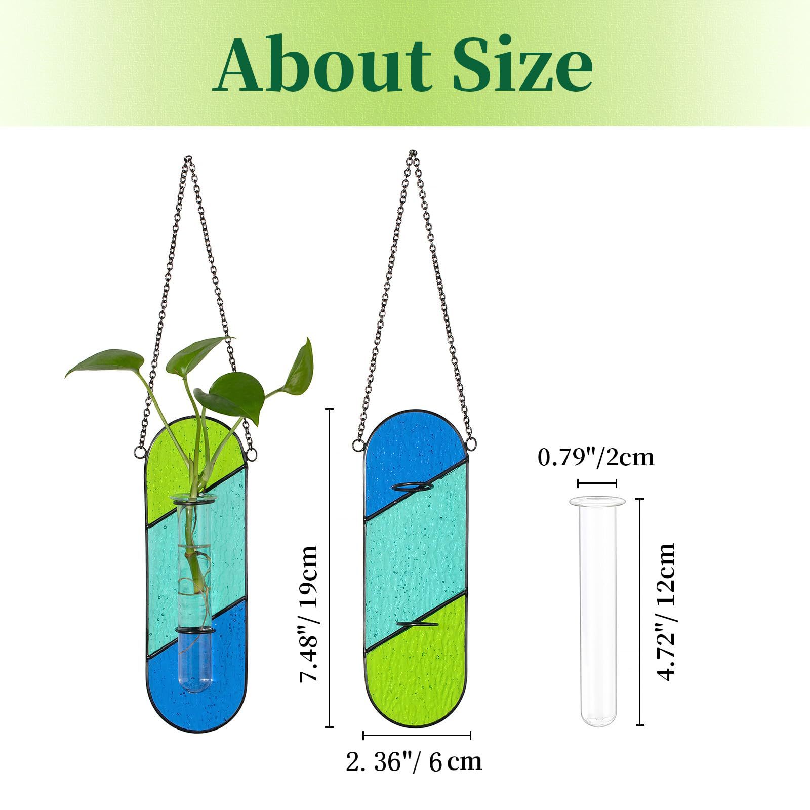 2-Pack Handcrafted Colored Glass Hydroponic Test Tube Vase - Creative Indoor Wall-Mounted Decor for Cuttings & Flowers