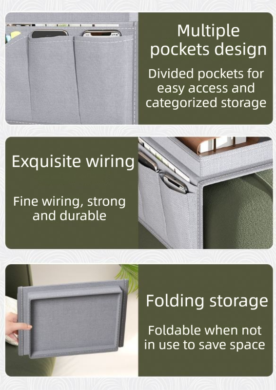 Beige Foldable Sofa Armrest Organizer With 3-Zones - 20kg Load Capacity