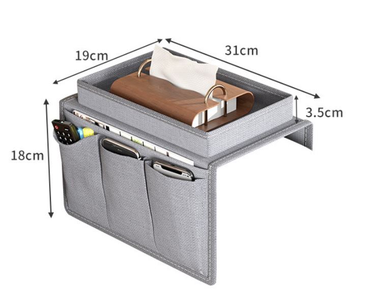 Grey Foldable Sofa Armrest Organizer With 3-Zones - 20kg Load Capacity