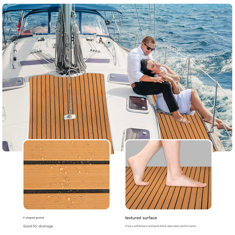 Teak EVA Foam Boat Flooring Sheet Brown with Black Stripes Self-Adhesive Marine Decking Mat for Yacht Fishing Boat RV DIY Upgrade Australian Boating(2400x600x6mm)
