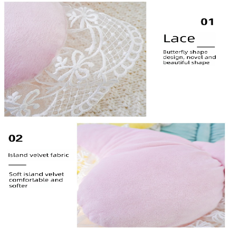 Pink Elegant Butterfly Lace Throw Pillow 60x45cm Soft Decorative Cushion for Sofa Bedroom Office and Car Comfort Backrest Accessory
