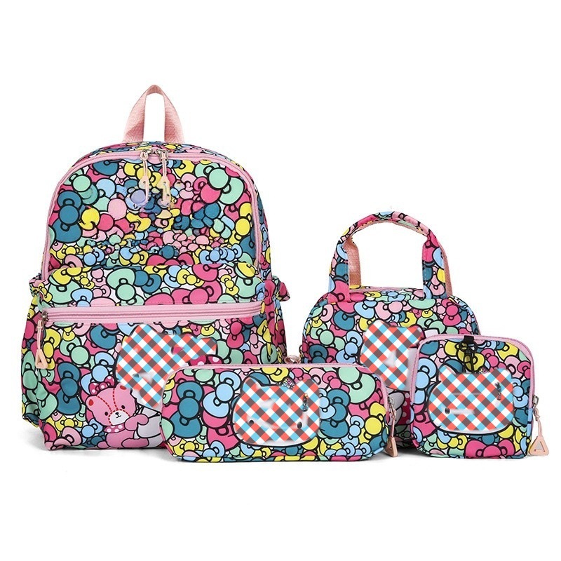 Pattern KT 4-Piece Large Capacity School Backpack Set for Primary Students Years 3-6 Durable Nylon Lightweight Rucksack with Handbag for Daily Australian School Life