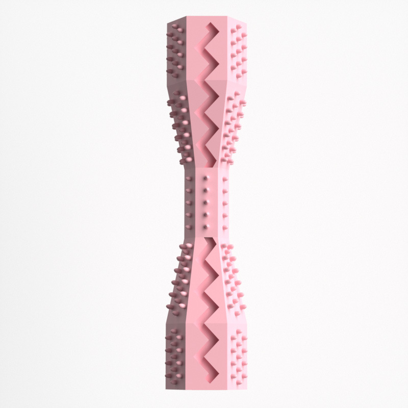 2-Pack Pink Hexagonal Pet Chew Toy – Durable Rubber Dog & Cat Teething Stick for Dental Care, Biting Relief and Mental Stimulation