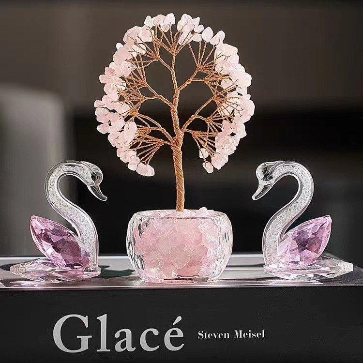 Purple Natural Crystal Tree Ornament – Handmade Miniature Decorative Tree with Glass Base for Home