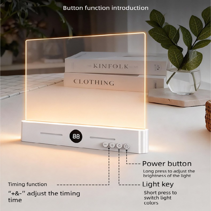 Pink LED Flat Panel Reading Light with 99m Timer 3 Color Modes Stepless Dimming Rechargeable Eye Protection Book Light for Bedside Dormitory Local Standard