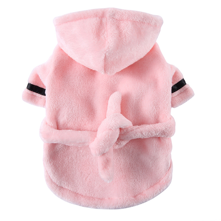 Pink Cozy Pet Bathrobe Sleepwear – Plush Fleece Dog Robe with Hood and Adjustable Waistband for Small to Medium Breeds(Size:XL)