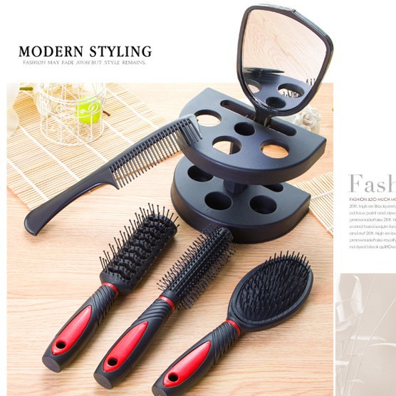 Purple 5-Piece Hair Care Set with Rotating Stand – Includes Flat Comb