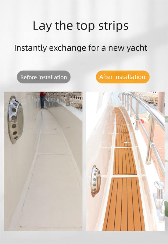 EVA Faux Teak Boat Flooring Border Trim Self Adhesive Marine Decking Strip Non Slip Foam Sheet for Yacht Caravan RV (Light Brown & White