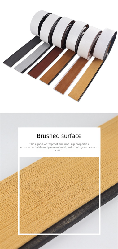 EVA Faux Teak Boat Flooring Border Trim Self Adhesive Marine Decking Strip Non Slip Foam Sheet for Yacht Caravan RV (Light Brown & White